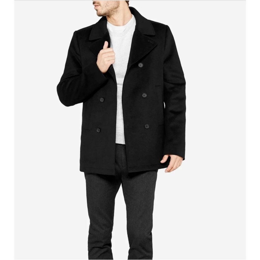 Everlane The Quilted Modern Mens Black Wool Cashmere Double Breasted Peacoat M